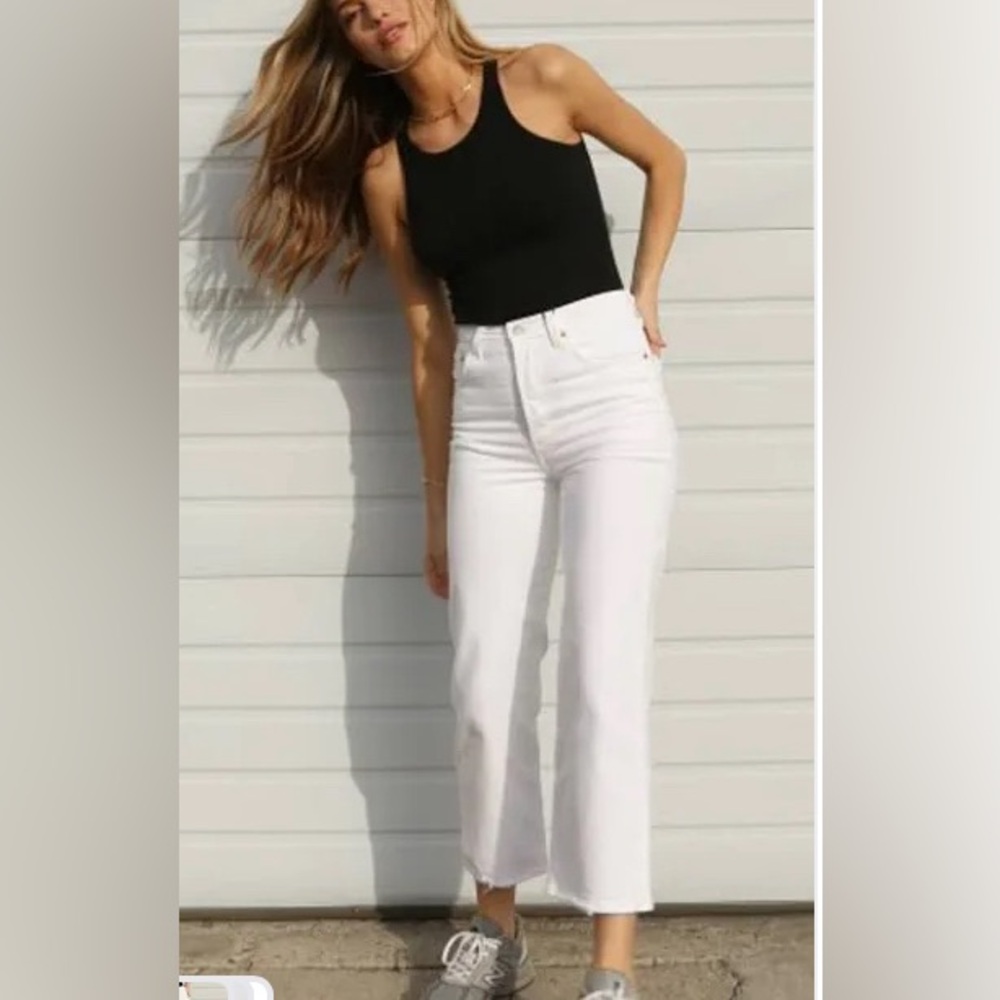 Kenzie Vintage‎ Luxe High Rise Stovepipe Jeans SZ 10 White Ankle Cropped Raw Hem